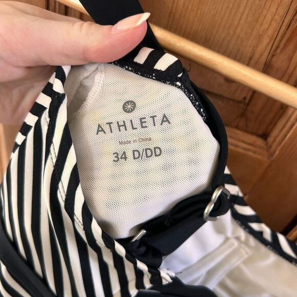 Athleta Pura Swim Dress Black White Striped Tank‎ Underwire Athletic 34 D/DD - Picture 4 of 6